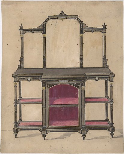 Design for a Cabinet with Shelves and Mirrors
