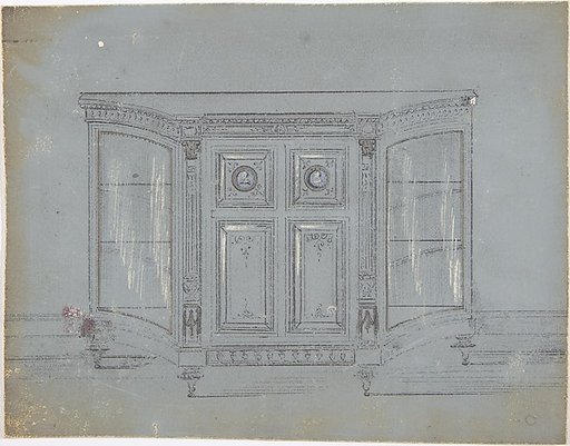 Design for a Cabinet with Glass Side Doors and Porcelain Plaques