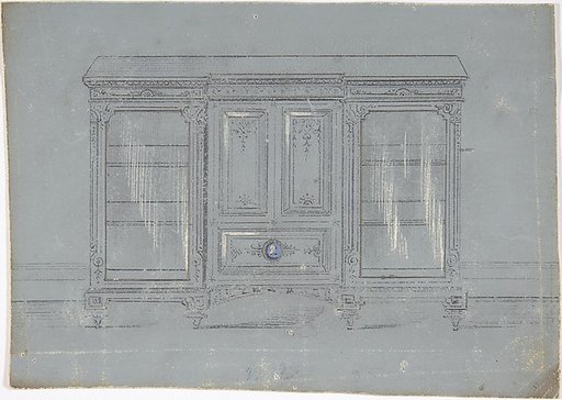 Design for a Cabinet with Glass Side Doors and a Porcelain Plaque