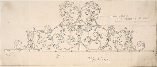 Wrought Metal Foliate Ornament with Grotesque Masks