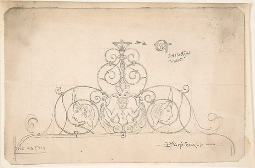 Wrought Metal Foliate Ornament with Grotesque Masks