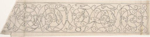 Panel of Curvilinear Metal Ornament Adorned with Masks and Winged Figures