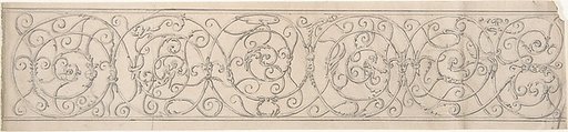 Panel of Curvilinear Metal Ornament Adorned with Masks and Winged Figures