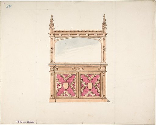 Design for Gothic Style Cabinet with Mirror