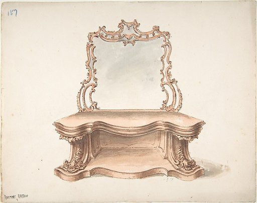 Design for Curvilinear Side Table with Mirror