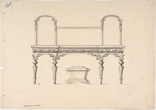 Design for a Sideboard with Mirrors and Shell Ornament, a Casket Below