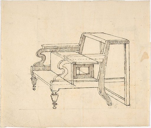 Design for a Small Stepstool with Front Casters (verso: sketch demonstrating folding mechanism)
