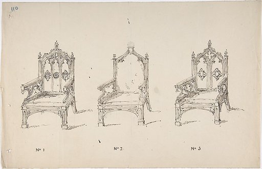Design for Three Low Gothic Style Arm Chairs