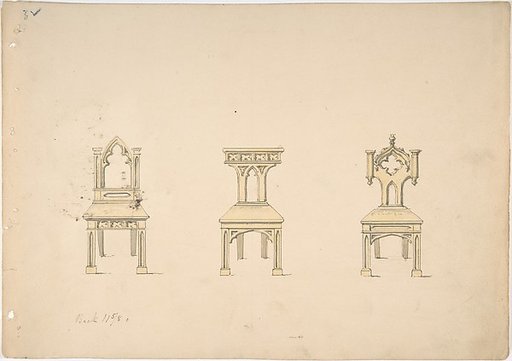 Design for Three Gothic Style Wooden Chairs
