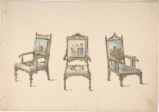Design for Three Armchairs with Pictorial Upholstery