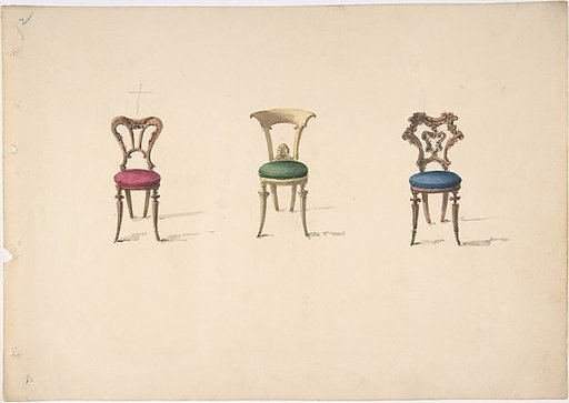 Design for Three Chairs with Red, Green and Blue Seats