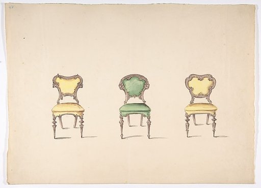 Design for Three Chairs Upholstered in Green and Yellow