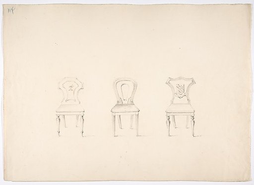 Design for Three Chairs, Two with Armorial Ornament on Backs