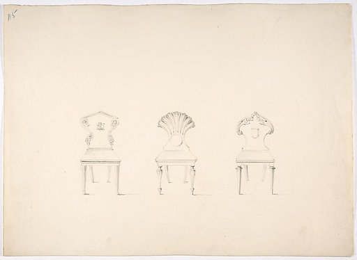 Design for Three Chairs, Two with Armorial Ornament on Backs