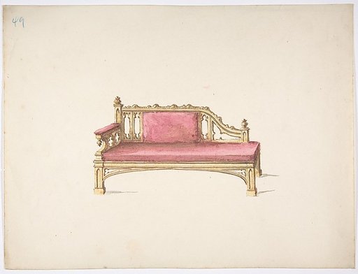 Design for a Gothic Style Sofa Upholstered in Red