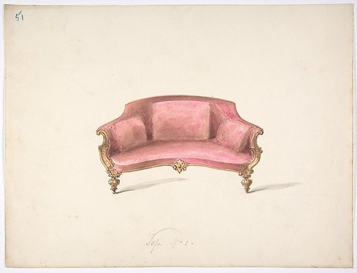 Design for a Curved-back Sofa Upholstered in Red