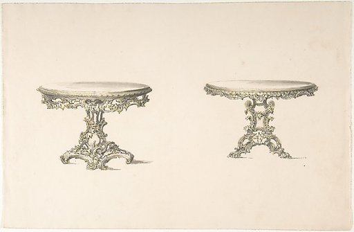 Design for Two Round Tables with Foliate Rococo Style Carving