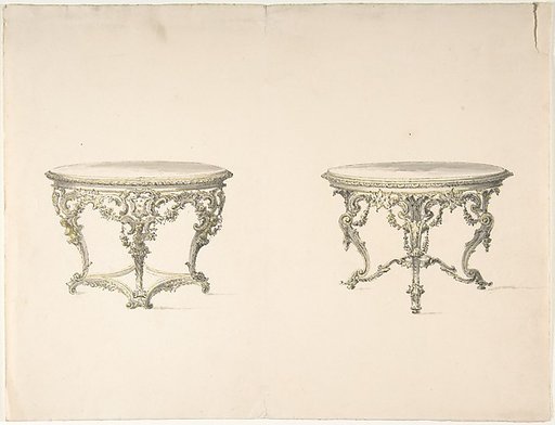 Design for Two Round Tables with Foliate Rococo Style Carving