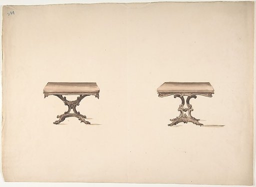 Design for Two Square Tables with Carved Legs