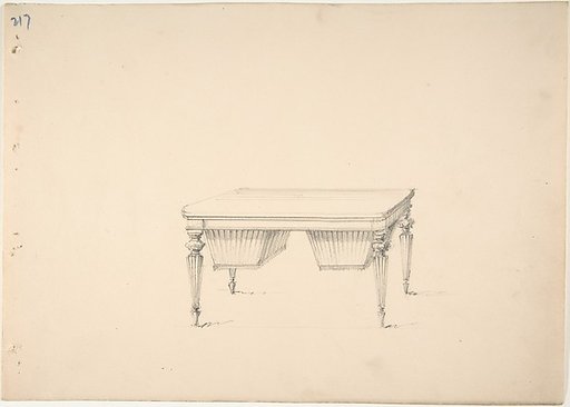 Design for a Worktable with Two Suspended Containers (Verso: Sketch for desk)