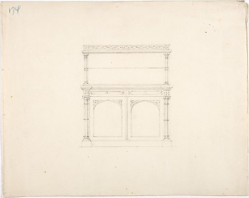 Design for a Gothic Style Mirrored Cabinet