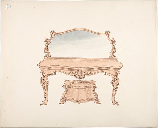 Design for a Mirrored Dressing Table with Baroque Ornament, and a Casket