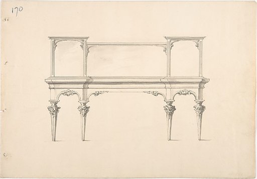 Design for a Mirrored Sideboard with Pointed Legs and Floral Ornament