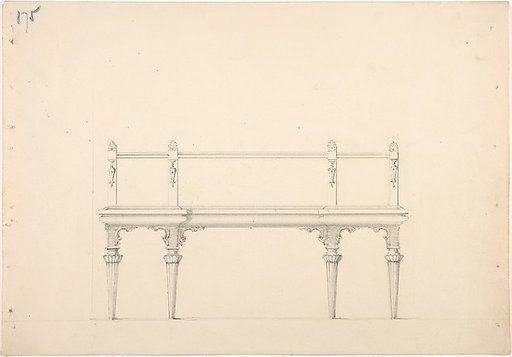 Design for a Mirrored Sideboard with Diminishing Columnar Legs and Classical Ornament