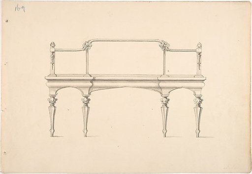 Design for a Mirrored Sideboard with Pointed Legs and Foliate Ornament
