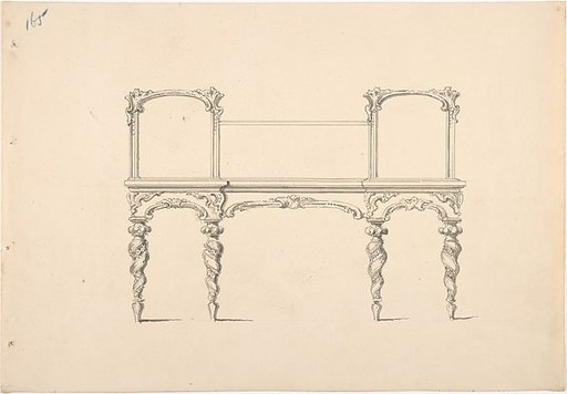 Design for a Mirrored Sideboard with Turned Legs Rocaille Ornament (Verso: Sketch for a Desk)