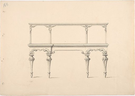 Design for a Mirrored Sideboard with Diminishing Legs, Floral and Rocaille Ornament