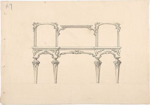 Design for a Mirrored Sideboard with Diminishing Legs, Floral and Rocaille Ornament