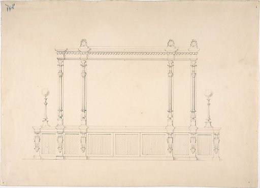 Design for a Very Large Cabinet, with Renaissance Ornament and Lamps