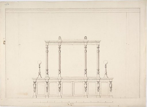 Design for a Cabinet with Renaissance Ornament and Lamps