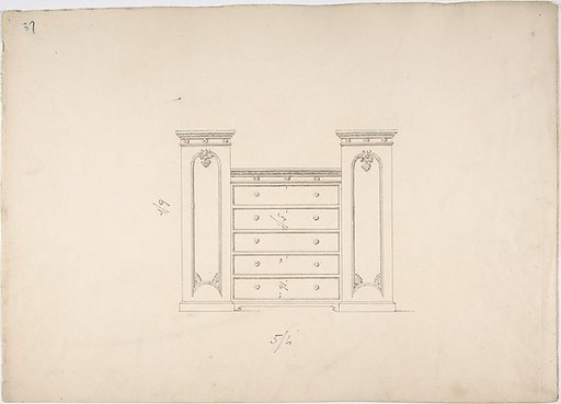 Design for a Cabinet with Central Drawers and Palmeate Ornament