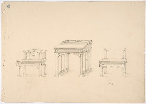Design for a Gothic Desk and Two Low Chairs