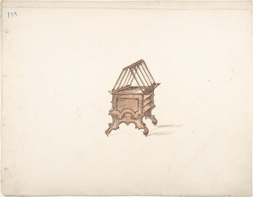 Design for a Two-sided Bookstand with Shelves (Verso: sketch)