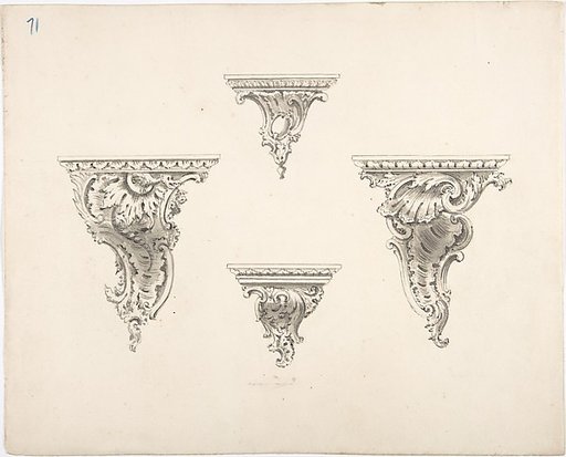 Design for Four Brackets with Foliate and Rocaille Ornament