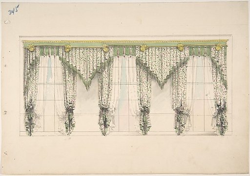Design for Curtains with Pink, Green and White Floral Fabric and Pink and Green Fringes