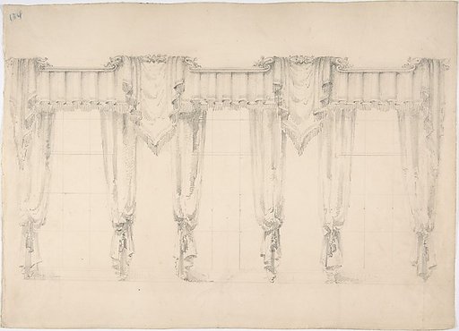 Design for Fringed Curtains Surrounding Three Windows