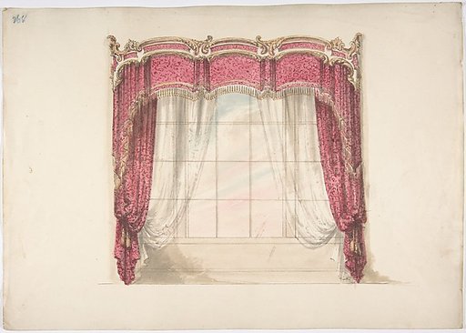 Design for Red Curtains with Gold Fringes and a Gold, Red and White Pediment