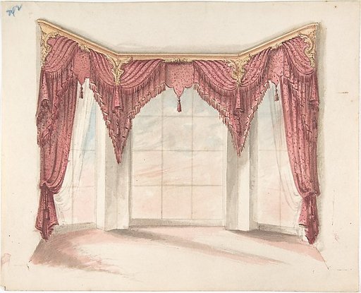 Design for Red Curtains with Red Fringes and a Gold Pediment