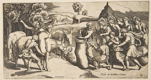 Joseph's cup being discovered in Benjamin's sack of grain