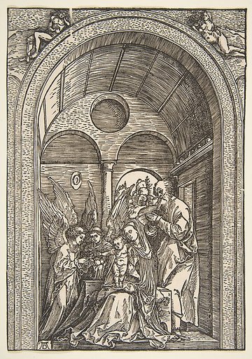 The Holy Family with Two Angels in a Vaulted Hall