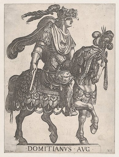 Plate 12: Emperor Domitian on horseback facing right, from "The First Twelve Emperors of Ancient Rome"