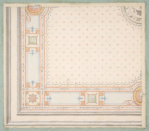 Design for a ceiling (recto); meaurements with design code (verso)