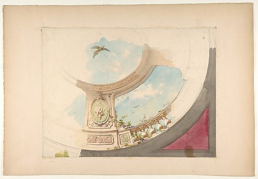 Design for a ceiling with trompe l'oeil balustrade and sky