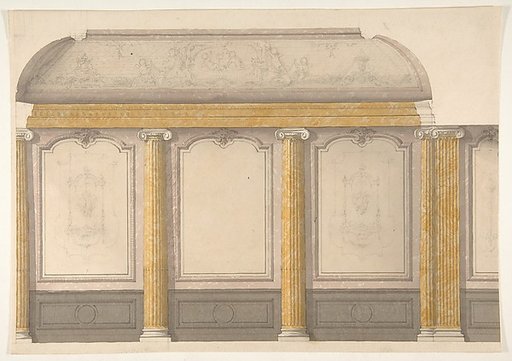 Design for wall panels with putti and flowered garlands