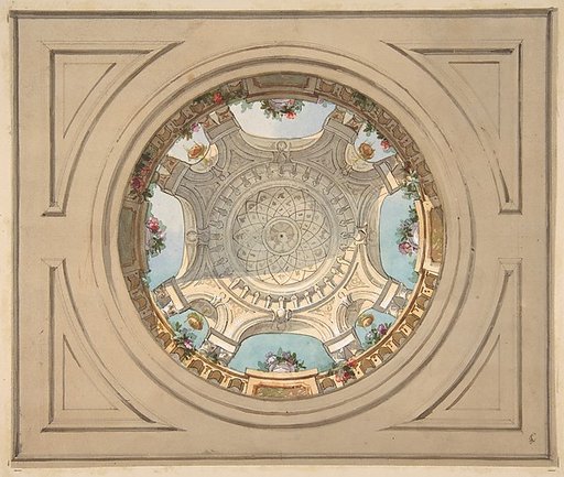 Design for a ceiling with trompe l'oeil balustrade