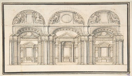Wall Elevation with Three Chapels (recto); Floor Plan with Columns (verso)